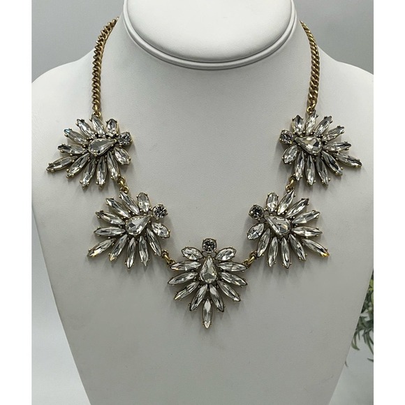 J. Crew‎ Clear Spear Prong Set Faceted Rhinestone Statement Necklace - Picture 3 of 14